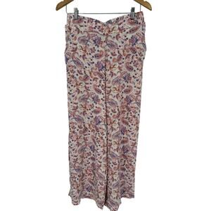 Jessica Simpson Paisley Boho Flowy Pants SZ S Pockets Pull On Hippy Cream